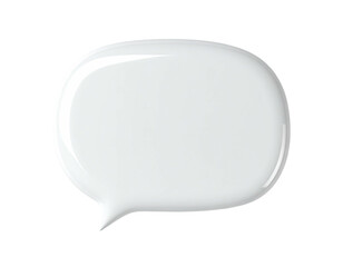 Glossy white speech bubble with rounded edges and a small pointer on black