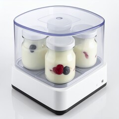 Homemade Yogurt Maker with Berry Infusions Displayed on a White Background Studio Setting