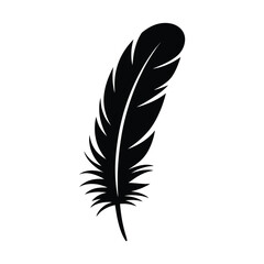 Fototapeta premium Black silhouette of a single feather on a white background