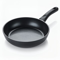 Isolated non-stick frying pan against a bright white backdrop in a studio setting