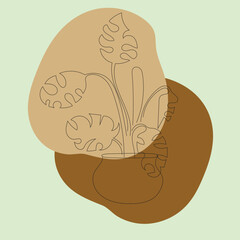 Abstract organic shapes with delicate floral line art overlay on a muted pastel background