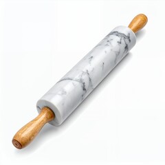 Elegant marble rolling pin with wooden handles showcased against a clean white backdrop
