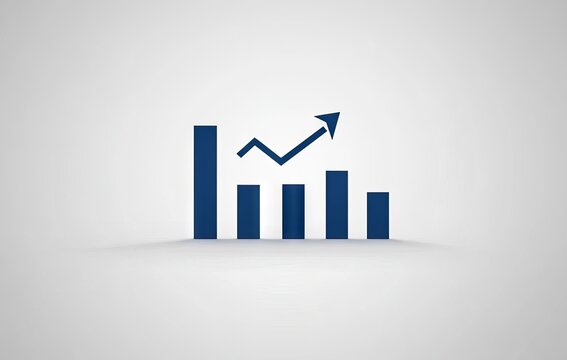 Dark-blue bar graph, rising arrow, light background