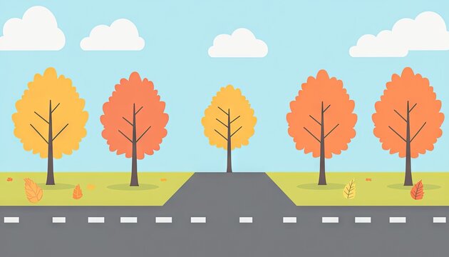 Autumn trees line a road - Powered by Adobe