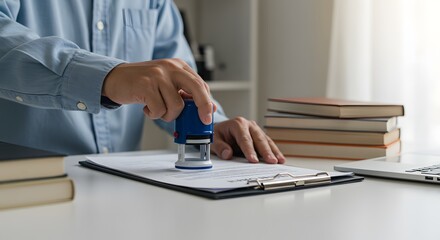 Man Stamping Document, Contract Approval, Business Concept