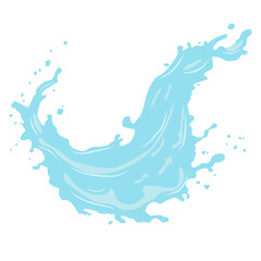 A vector illustration of a bright blue water splash with dynamic drops and smooth lines.