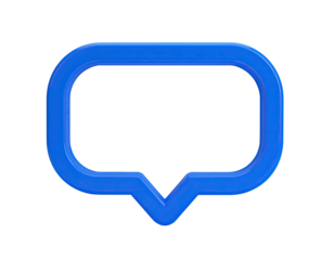 Blue, stylized speech bubble, outline, on black background, 3D render, minimal