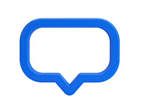 Blue, stylized speech bubble, outline, on black background, 3D render, minimal