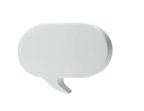 3D rendered glossy white speech bubble, shadow effect against black