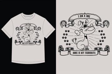 Cartoon Dog with Bone T-Shirt Design Bone Is My Favourite Funny Canine Mascot Graphic