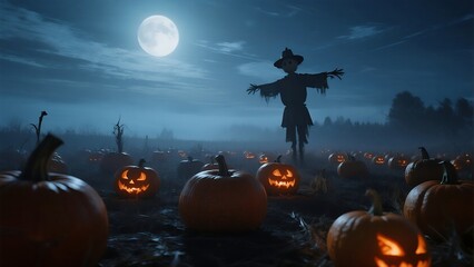 Pumpkin Field Under Moonlight for haloween