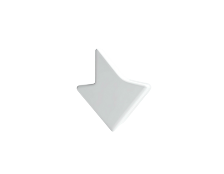 Shiny, white, downward-pointing arrow icon on a stark black background