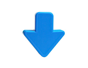 A glossy blue arrow pointing downwards, isolated on a black background