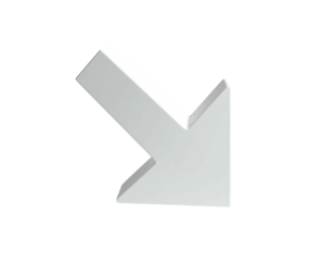 A glossy, 3D white arrow, angled down and to the right, on a black background