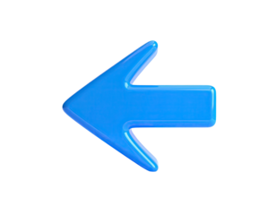 Glossy, light-blue arrow icon pointing left against a stark black background
