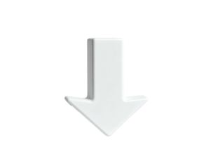 A 3D white arrow pointing downward against a solid black background