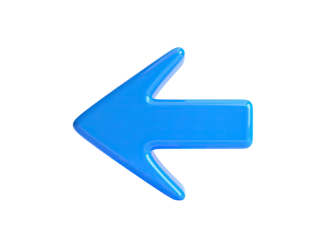Glossy, light-blue arrow icon pointing left against a stark black background