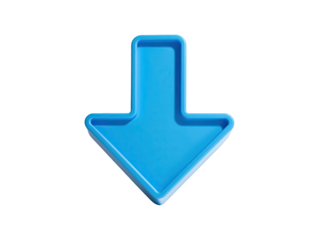 A vibrant, glossy, light blue arrow pointing downward, against a black backdrop