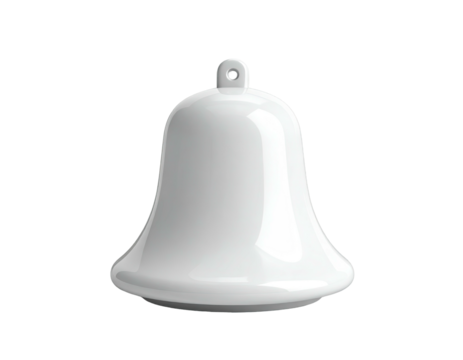 A gleaming, pure white bell, slightly flared at the base, with a hanging loop