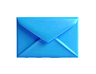 A glossy, bright blue envelope on a black background, shadows and highlights visible