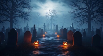 Foggy Graveyard Scene for haloween