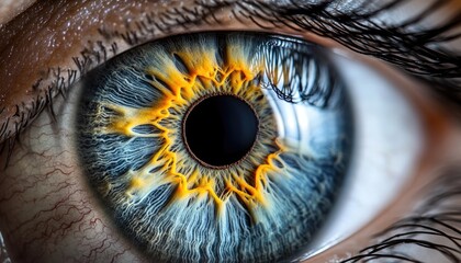 Close-up of a vibrant blue eye, intricate details