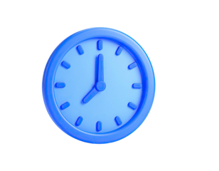 A light blue 3D rendered clock face showing eight o'clock, on black background