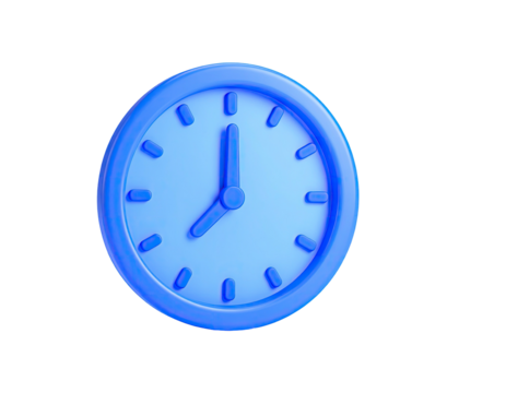 A light blue 3D rendered clock face showing eight o'clock, on black background