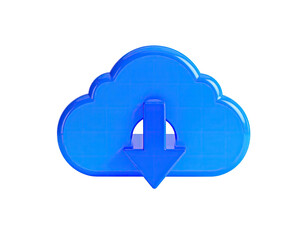 Rendered blue cloud icon with a downward arrow on a black background