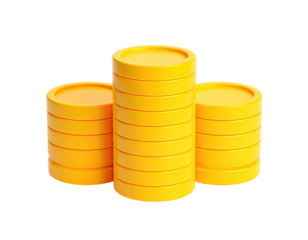 Three stacks of golden, circular coins on a black background