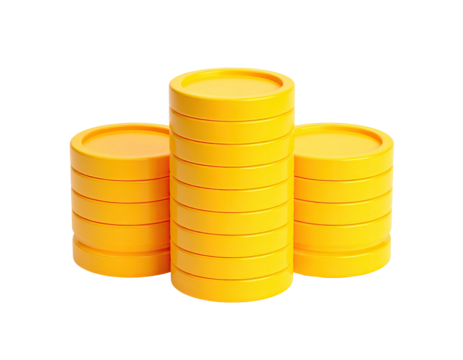 Three stacks of golden, circular coins on a black background - Powered by Adobe