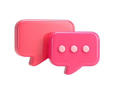 Two pink speech bubbles, rendered in 3D with shadows, isolated on black