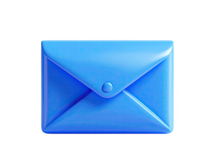A glossy, light blue envelope with button closure, set against black