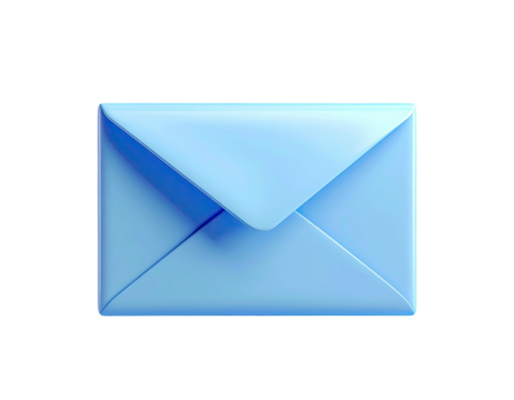 A glossy, light-blue 3D-rendered envelope against a stark black backdrop