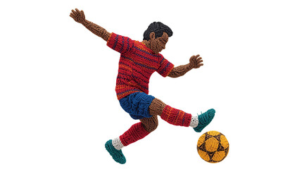 Knitted Embroidery Soccer Player Kicking Ball – Transparent Background