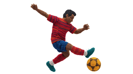 Knitted Embroidery Soccer Player Kicking Ball – Transparent Background