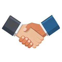 Cartoon illustration of two hands shaking with different colored suit sleeves on a black background created with generated ai