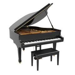 Fototapeta premium Elegant grand piano presentation on a clean, isolated surface providing design versatility for