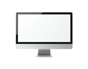 A modern silver computer monitor against a black background with a blank screen