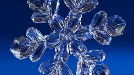 Intricate snowflake crystal against vibrant blue background macro shot - Powered by Adobe