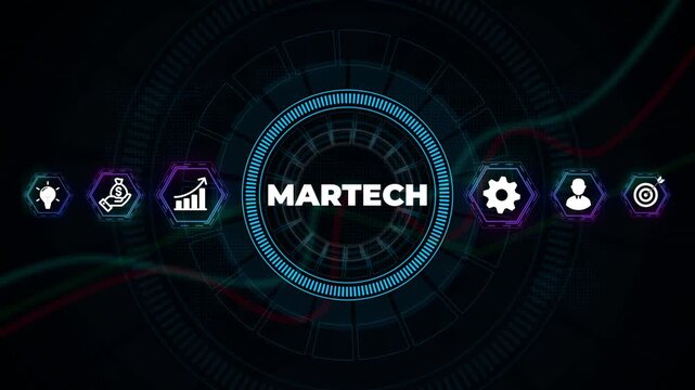 Martech marketing technology concept on virtual screen interface. Business, Technology, Internet and network concept.