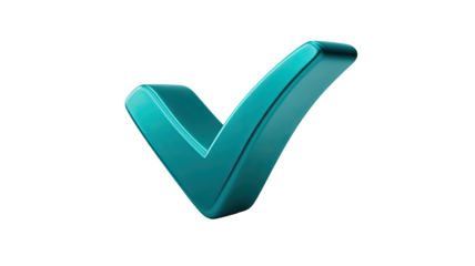 3D rendered green check mark symbol with glossy surface and smooth edges representing approval and confirmation isolated on white background