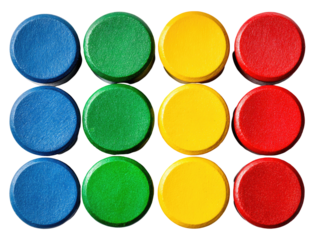 Colorful circular wooden buttons arranged in a grid pattern