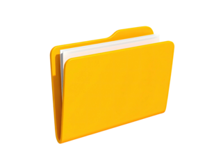 A bright, yellow folder, open with papers inside, sits against a black background