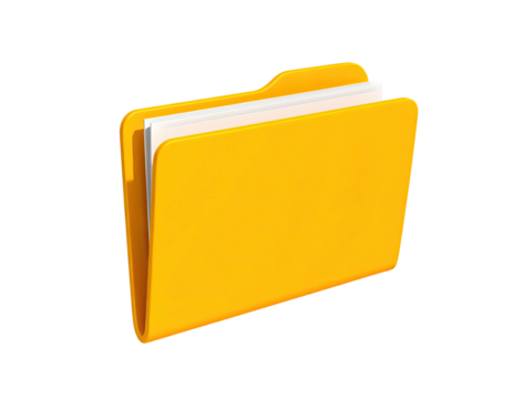 A bright, yellow folder, open with papers inside, sits against a black background