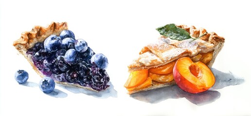 Watercolor illustration of two pie slices
