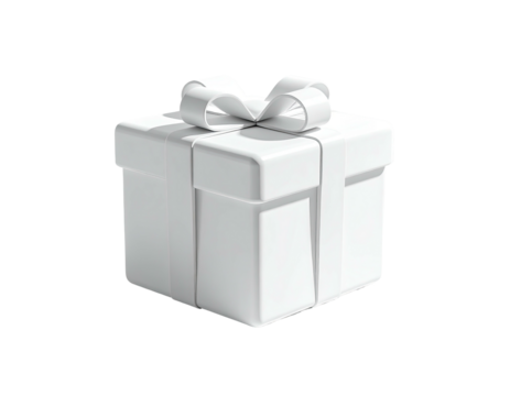 A white box gift, tied with a bow, floating over a black background