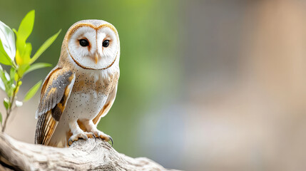 Beautiful owl perched on branch, showcasing its striking features and vibrant plumage in natural setting