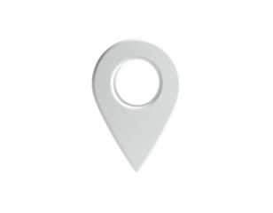 Glossy white location marker floating over a black background, 3D rendered