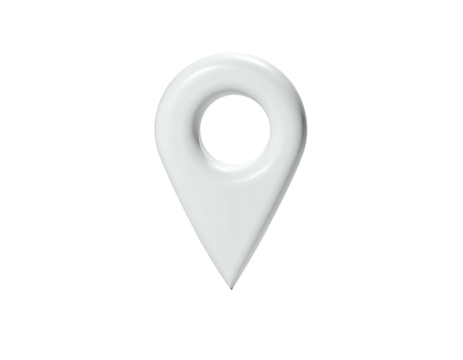 Glossy white map marker icon with a hole on top, against black background